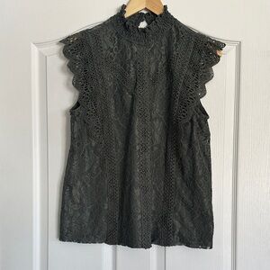 Cable & Gauge Black Lace Sleeveless High-Neck Blouse